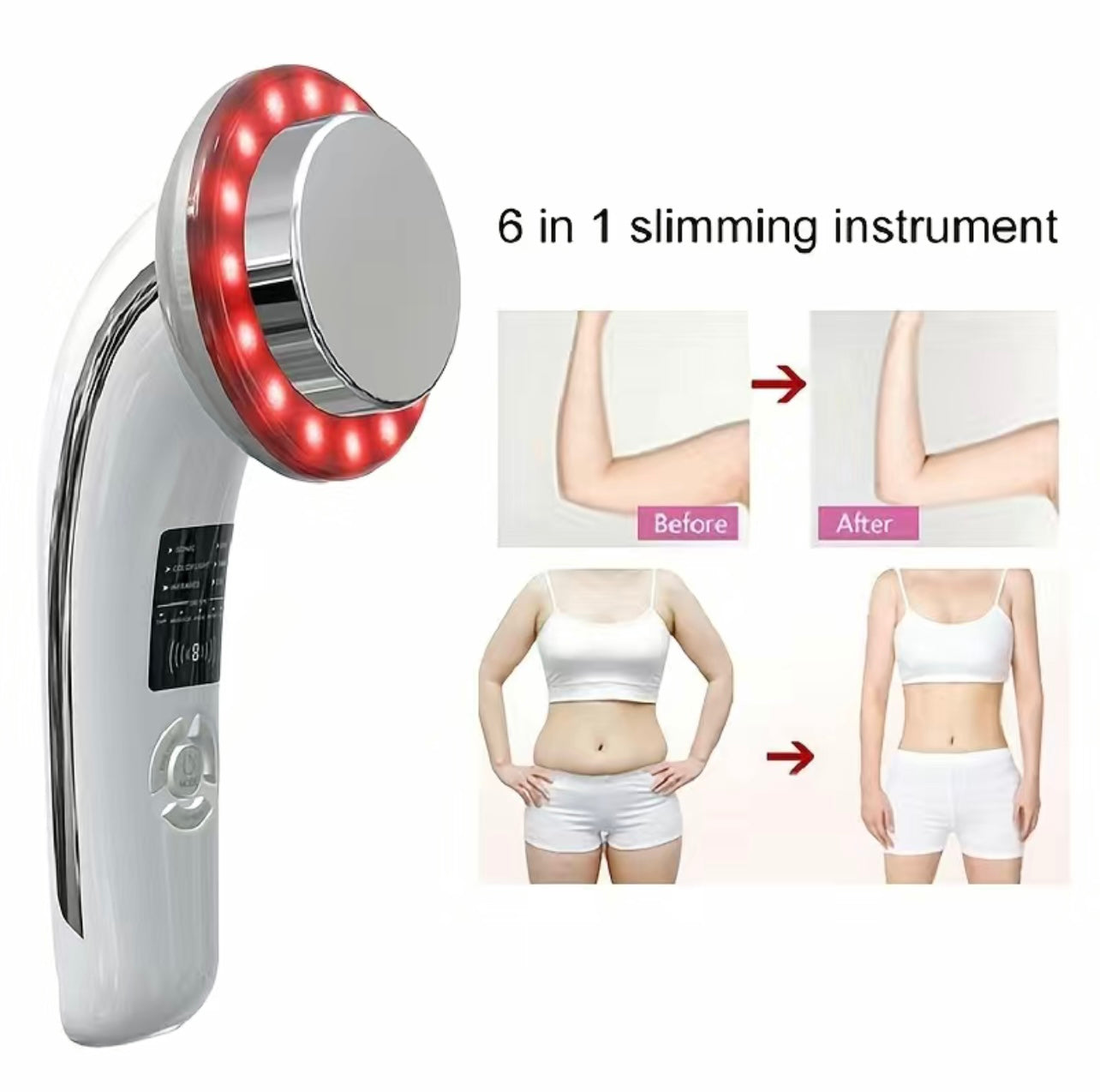 Radio Frequency, Electronic Muscle Stimulation & Infrared Light Therapy to prompt lymphatic drainage, tighten skin, produce targeted fat loss, and body contouring effects. Can be used on the face for lifting or body for overall skin tightening. Helps body produce new collagen and elastin which works to correct acne,dark spots and scars, TikTok top selling, viral TikTok finds, tiktok made me buy it