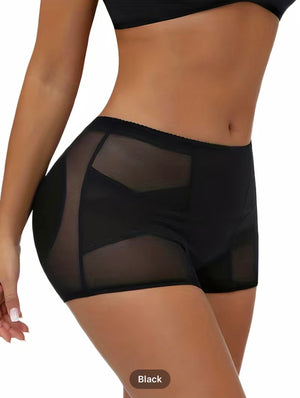Seamless, Padded Butt Lifting Shape Wear. Buttocks Enhancing Sheer panties. High Waist BBL Shorts to and enhance your bootie. Comes in 2 colors Black or Nude. Made of polyester/mesh blend. full coverage, padded underwear.