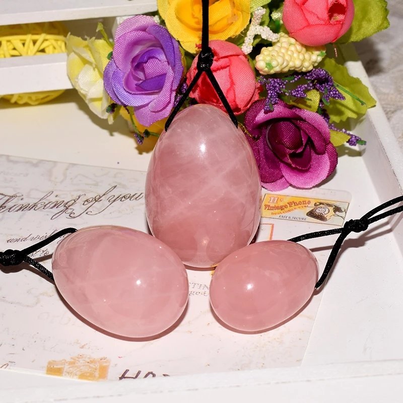 All Natural Rose Quartz, Jade and Onyx Kegel Exercise Yoni Eggs for incontinence relief, vaginal tightening and PH balance
